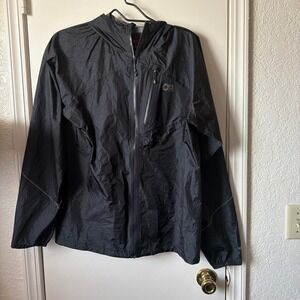 Outdoor Research Helium Rain Jacket Mens Medium Black Waterproof Hooded Shell